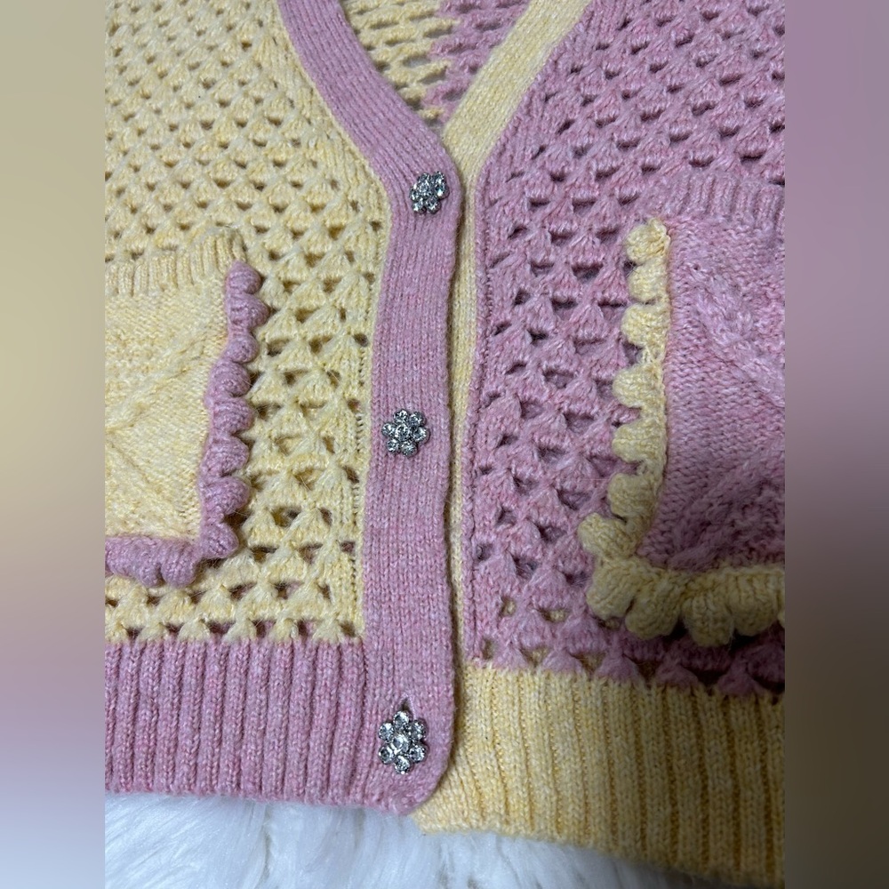 Zara Pastel Yellow and Pink Crochet Cardigan - Picture 8 of 16
